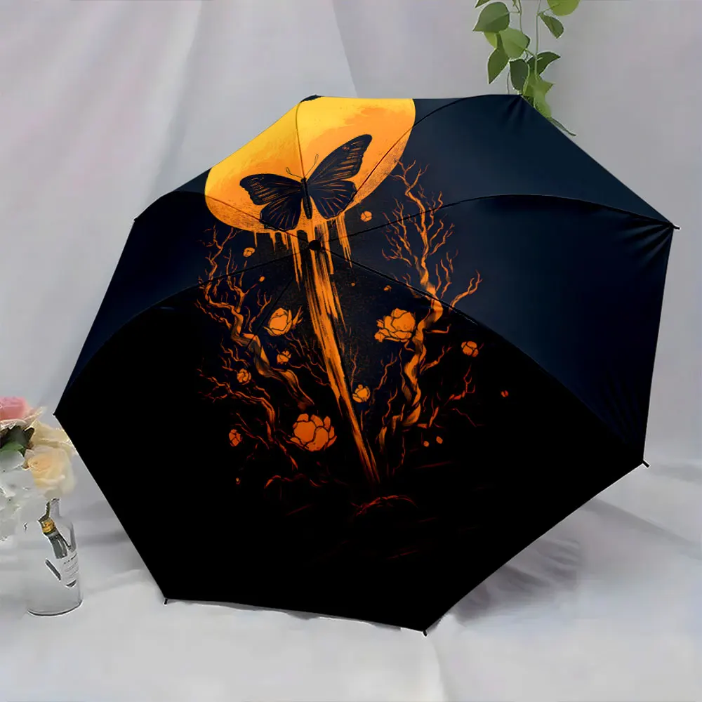 1PC Mystical Butterfly and Blooms on Night Umbrella Design Print 8 Iron Ribs Folding Umbrella Auto-Open Fashion Sunshade