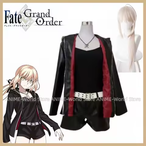 Anime FGO Fate Grand Order Saber Age PU Cosplay Costume Necklace Custom Wig AnySize