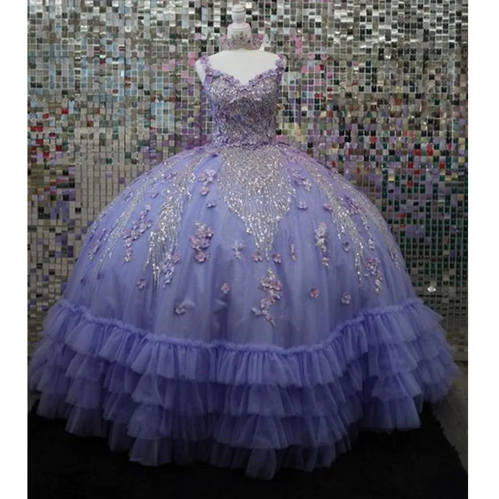 

Luxury Glittering Lavender Off-Shoulder Quinceanera Dresses Vestidos De 15 Anos Birthday Party Ball Gown Corset