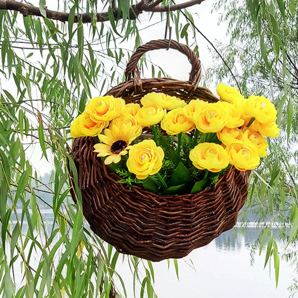

Large Handmade Rattan Wall Basket Wicker Hanging Flower Pot Rustic Wall-Mounted Flower Basket for Home Balcony Garden Decoration