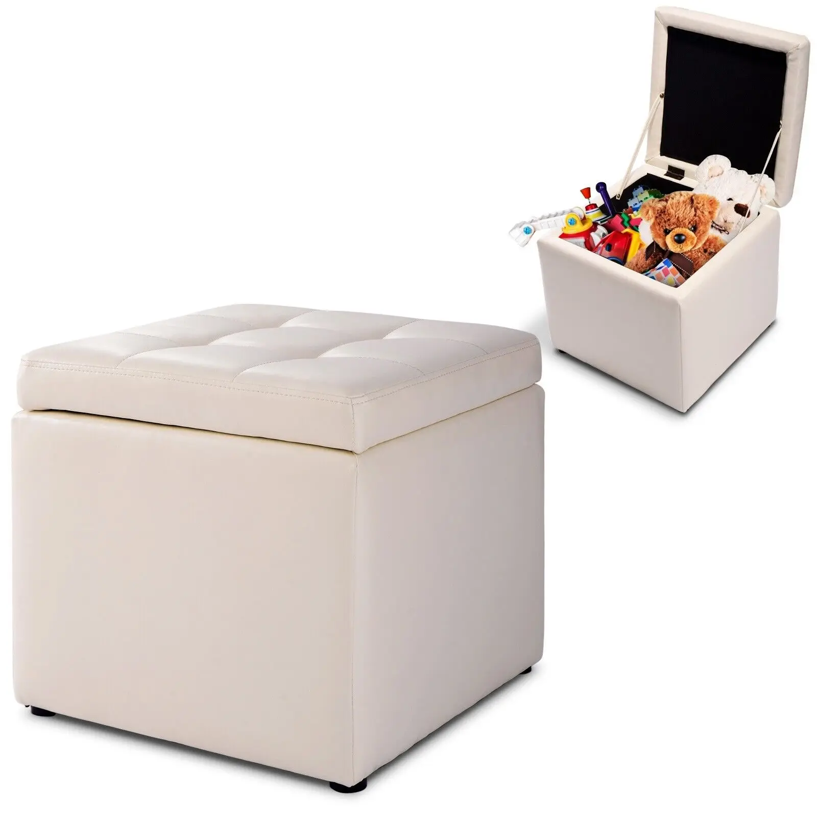 GOFLAME Faux Leather Storage Ottoman Cube Pouffe Storage Toy Box Padded Foot Stool