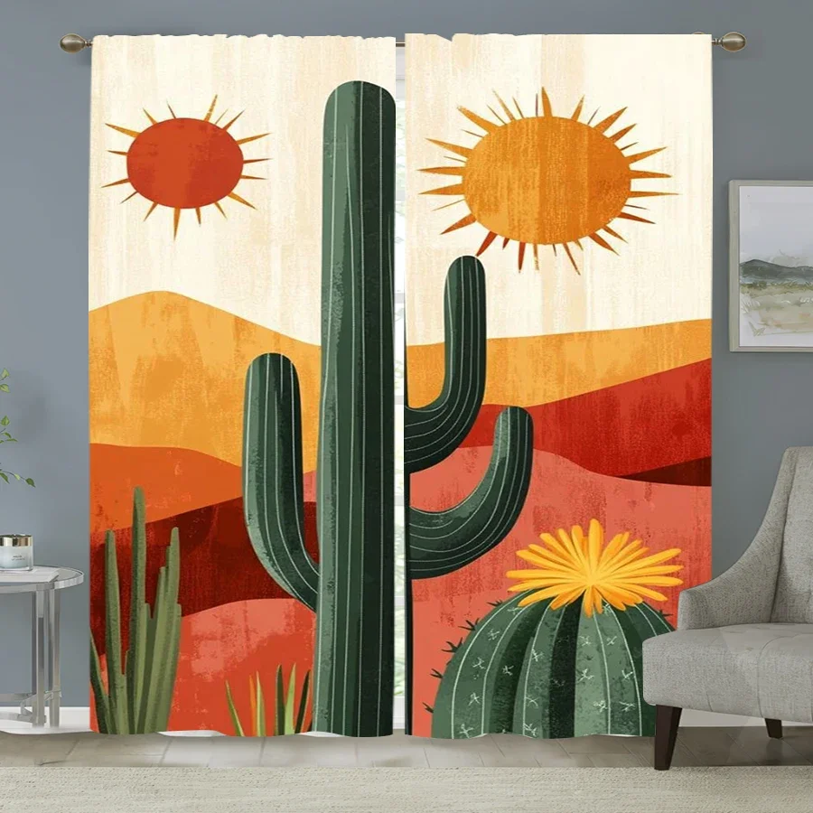 Boho Desert Sunset Cactus Curtain Living Room Window Drapes Southwestern Bohemian Style Home Decor