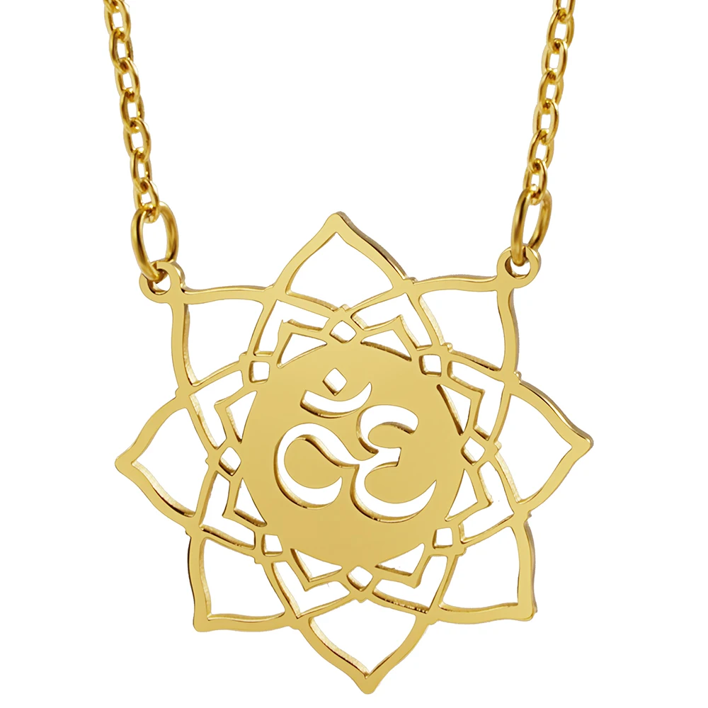 Stainless Steel Om Lotus Flower Yogo India Fashion Silver Color And Gold Plated Pendant Necklace Jewelry Gift For Him With Chain