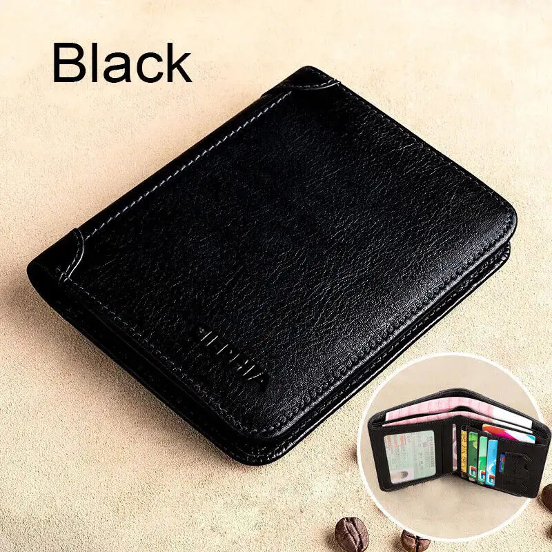 Rfid Blocking Wallet Men Genuine Leather Wallet Solid Color Credit Card Holder Functional Short Wallet With Multiple Card Slots