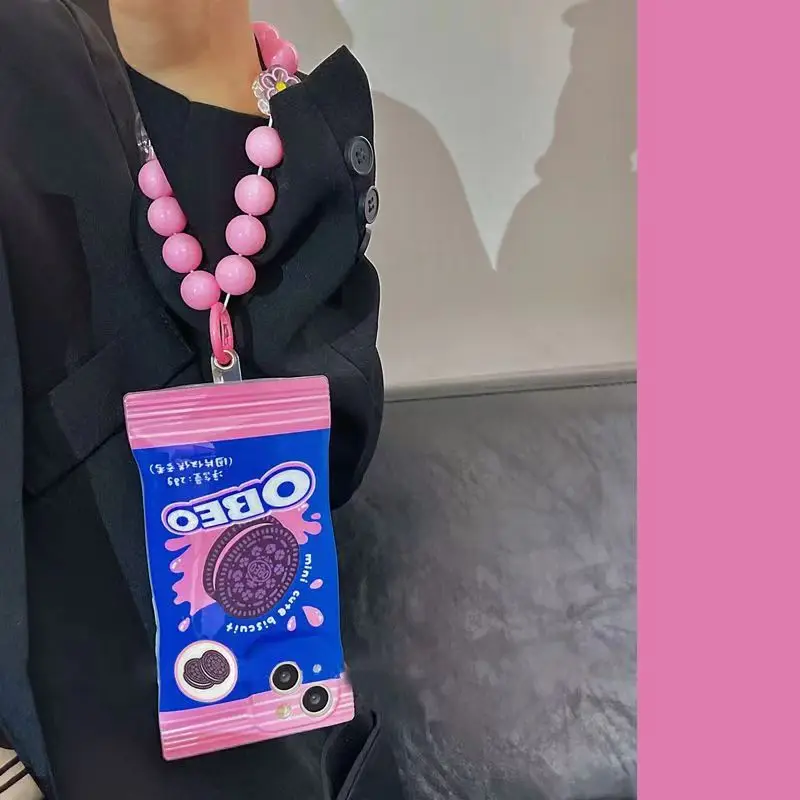 Strawberry Flavored Biscuit Phone Case,For iPhone 14 13 12 11 Pro XS MAX XR 7 8 Plus SE 2020 Silicone Cover With Chain image 5