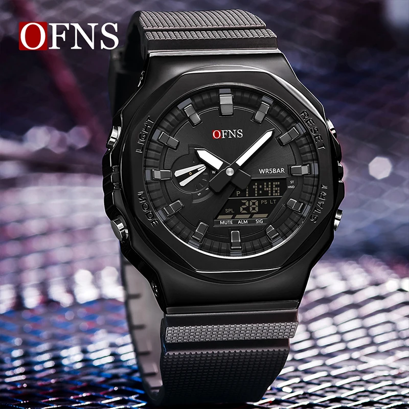 FONS S3167 New Style Men Military Sport Wrist Watch Quartz Steel 50M Waterproof Dual Display Men Clock Watches Relogio Masculino