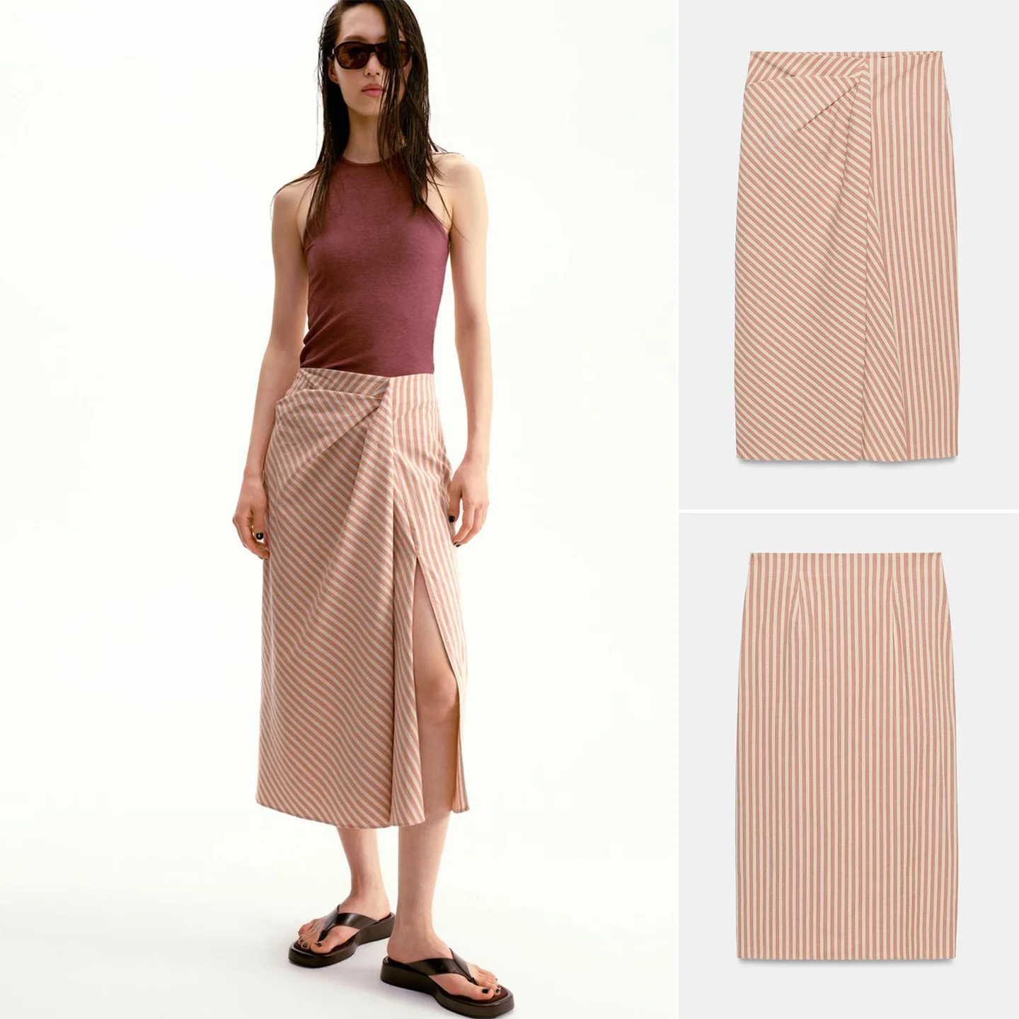 

Новая летняя женская повседневная юбка-карандаш миди с молнией, прямым подолом, в полоску, плиссированная, облегающая, из полиэстера