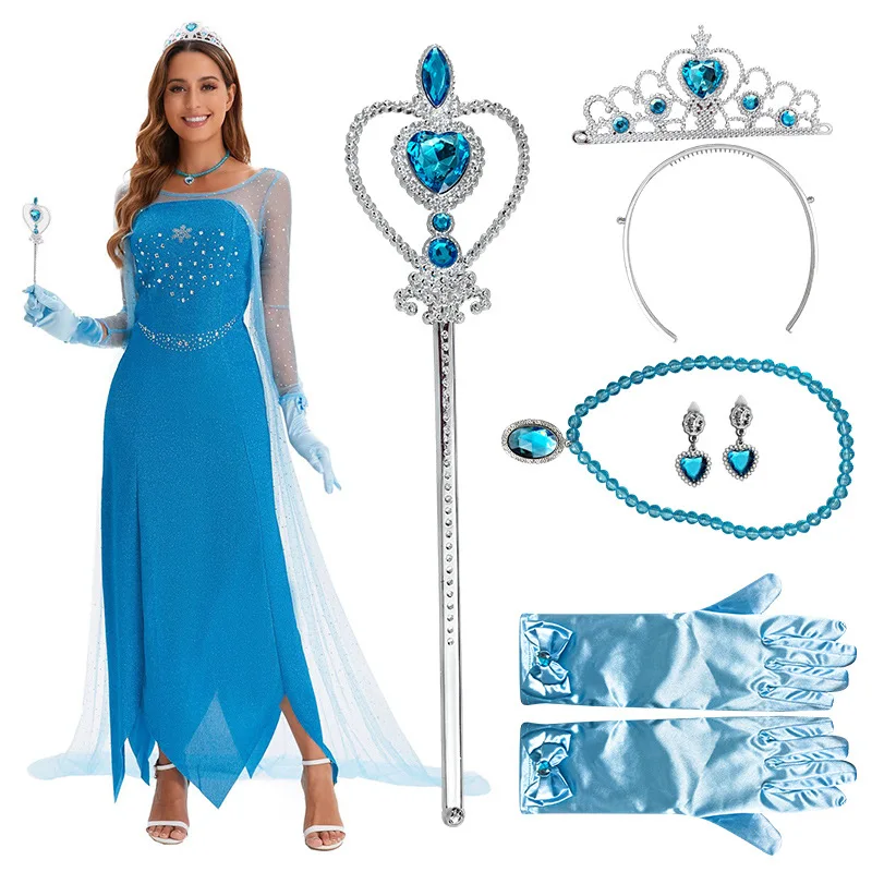 

Movie Snow Cosplay Costume Queen Full Sets Blue Dresses Uniform for Women Adult Outfit Halloween Carnival Party Clothes Roleplay