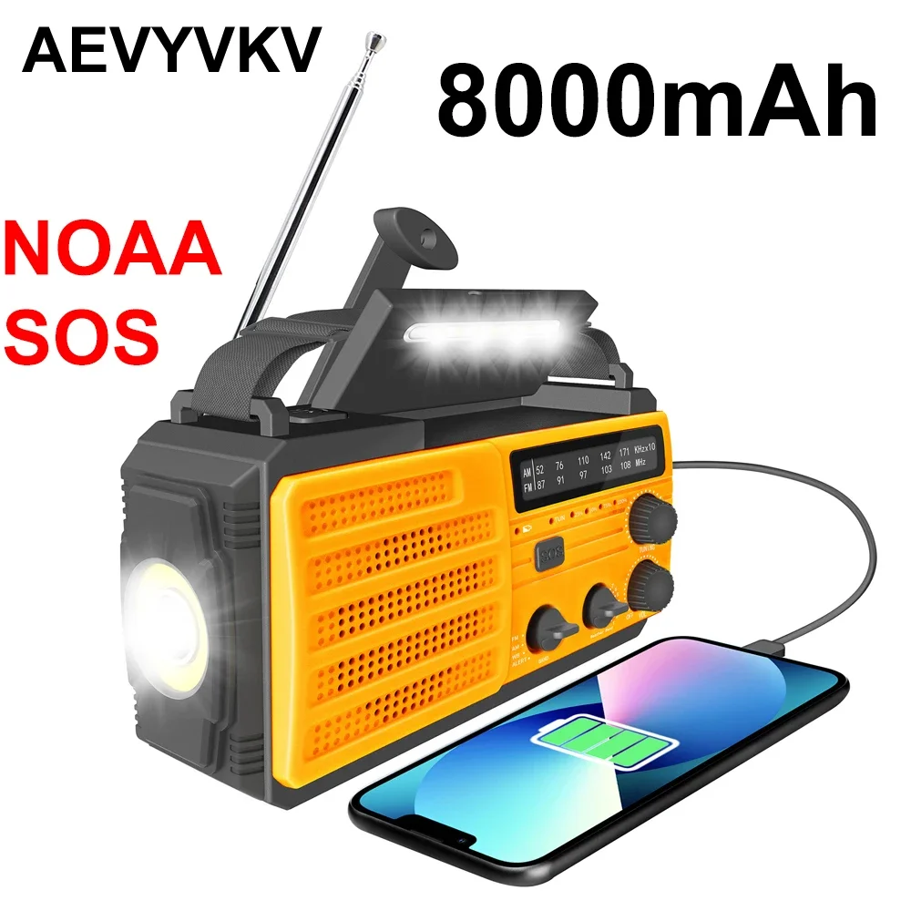 

SOS Radio 8000mAh Portable Radio NOAA AM Hand Crank Charging / type-c Charging / Solar Powered Emergency FM Radios