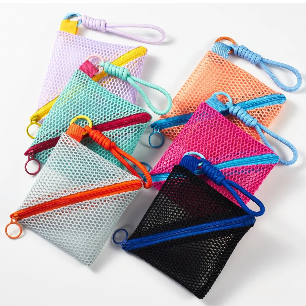 

Kawaii Clear Mesh Bag Dopamine Color Portable Mini Coin Purse Data Cable Storage Bag Candy Color Lipstick Cosmetic Bag