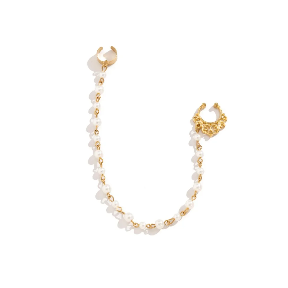 New Fashion Piercing Jewelry Women Personality Imitation Pearl Butterfly Tassel Chain Cool Temperament Earrings