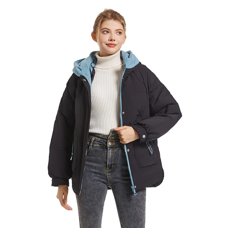 

Новая женская одежда, черная пуховая хлопковая куртка, осенне-зимняя теплая стеганая куртка, женская корейская версия, хлопковая куртка Parker с капюшоном