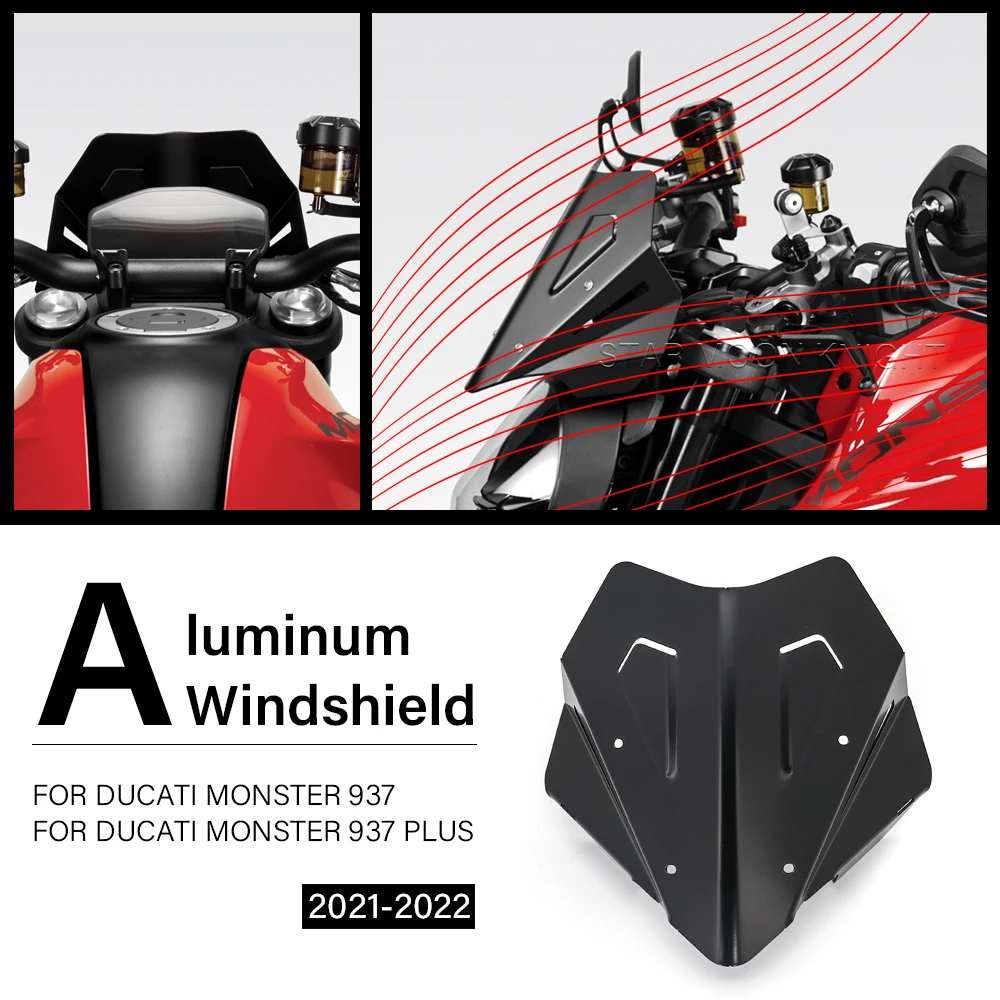 

Motorcycle Windshield Fairing For DUCATI MONSTER 937 Plus MONSTER937 2021-2022 Windscreen Replacement CNC Wind Shield Deflector