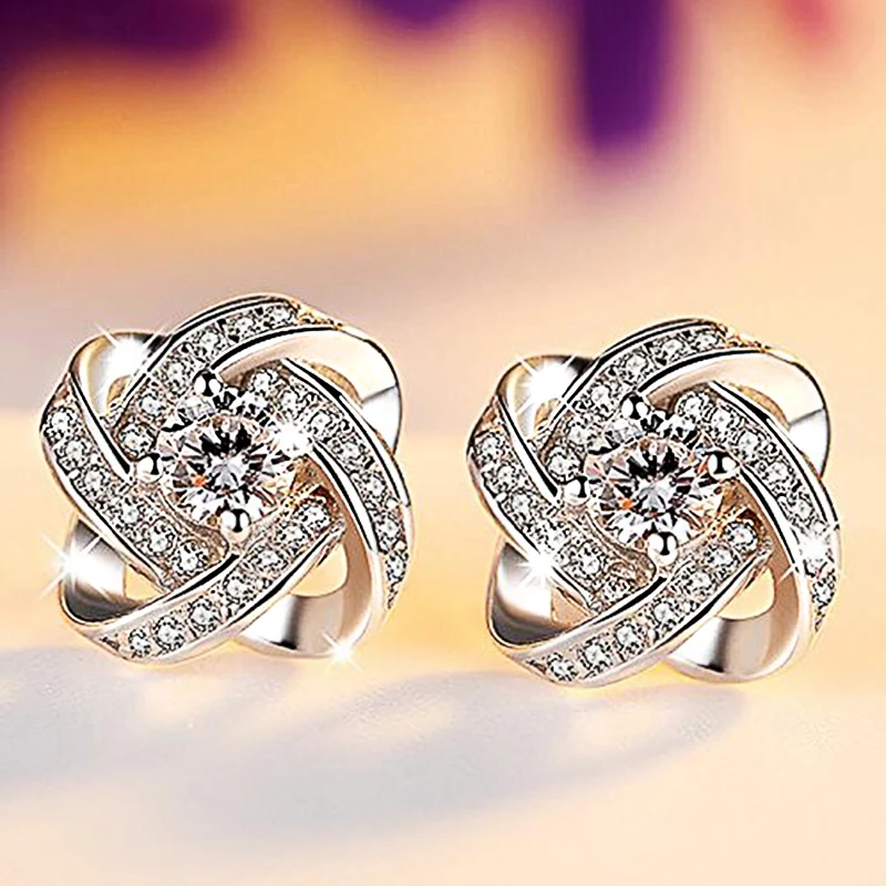 Huitan Delicate Design Stud Earrings Women Wedding Ceremony Accessories with White/Purple Zirconia Exquisite Lady Chic Jewelry