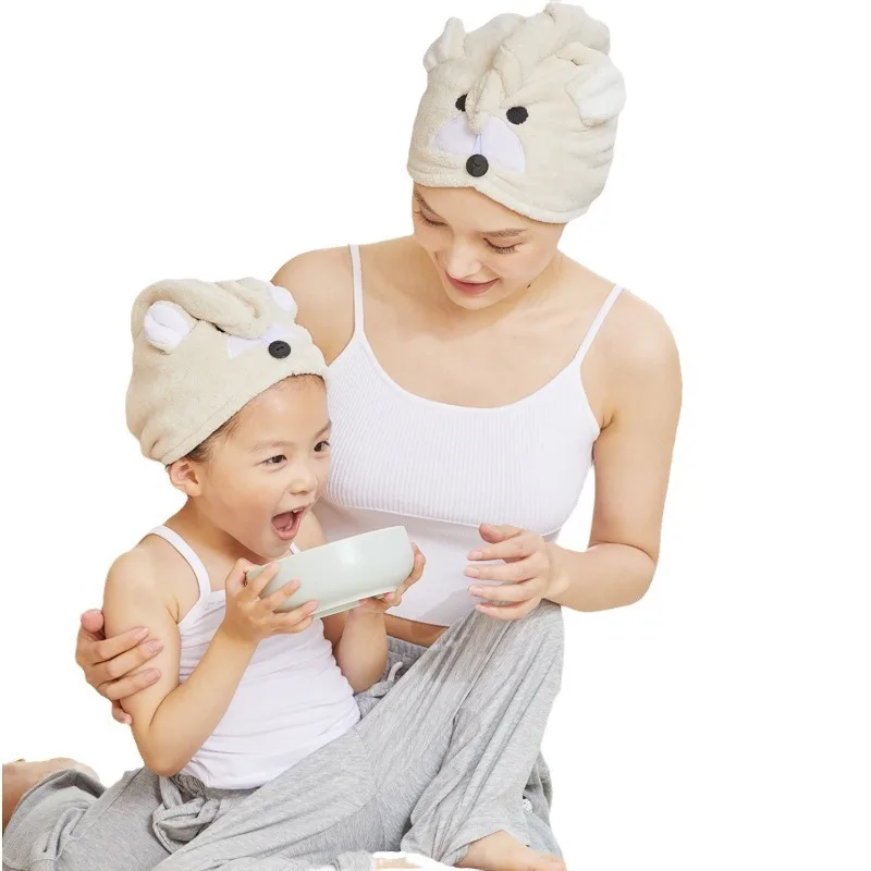 Yjq 2pcs towel parent-child dry hair cap absorbent wipe head towel shower cap bag head dry hair towel