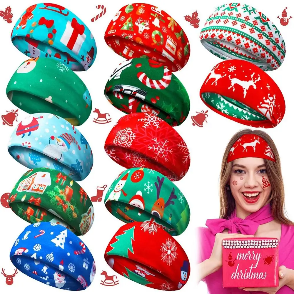 2PCS GIFT Polyester Christmas Sweat Band Santa Claus Elk Fitness Sweat-Absorbing Headscarf Elastic Yoga Hair Band Women