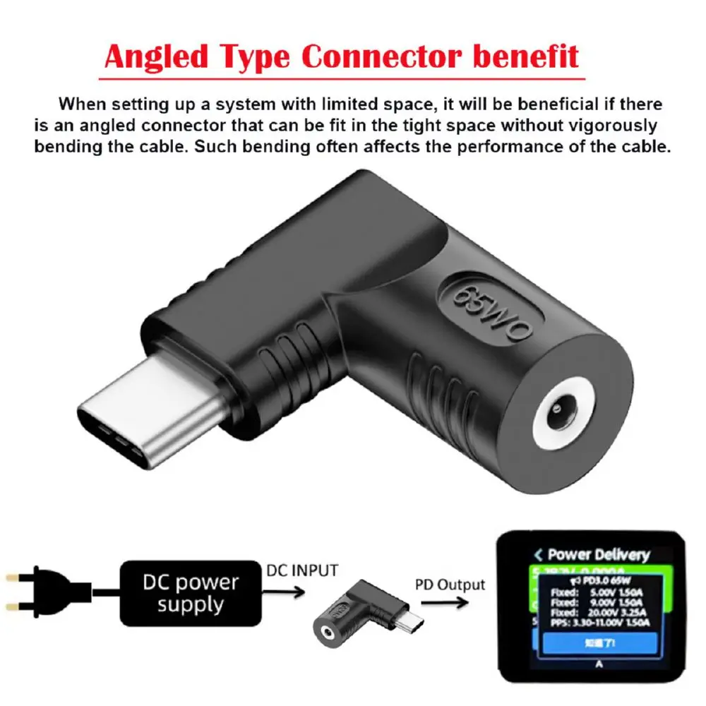 Cablecc DC to USB-C Adapter Type-C Connector Angled 90 Degree Adapter for Laptop