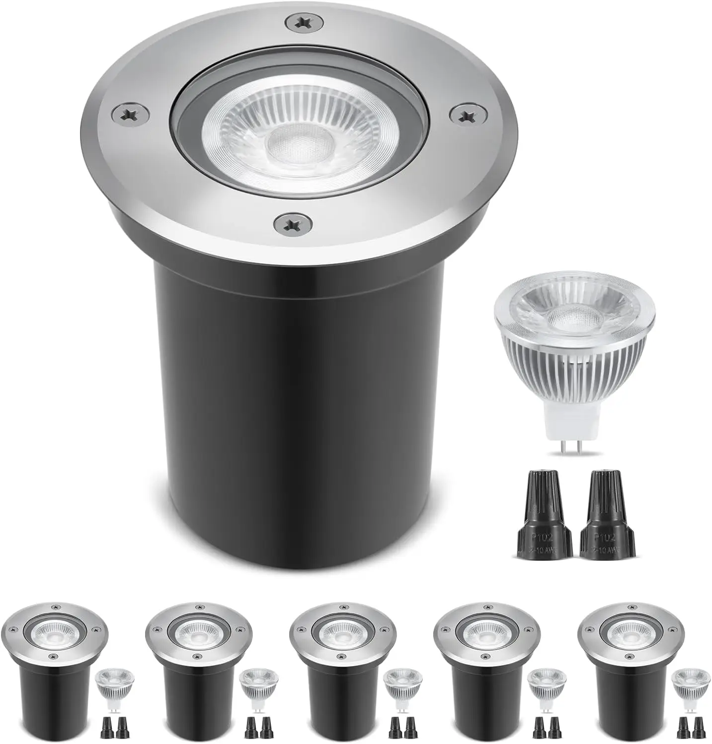 6 Pack Low Voltage Landscape LED Well Lights,12V in Ground Lights Outdoor IP67 Waterproof, 4.3 inch Wired Landscape Up Lighting