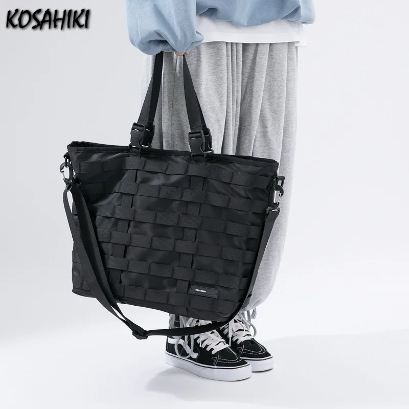 Trendy Simple Punk Cross Patchwork Handbags High-capacity Women Casual Vintage Crossbody Bag Y2k Grunge Nylon Shoulder Tote Bags