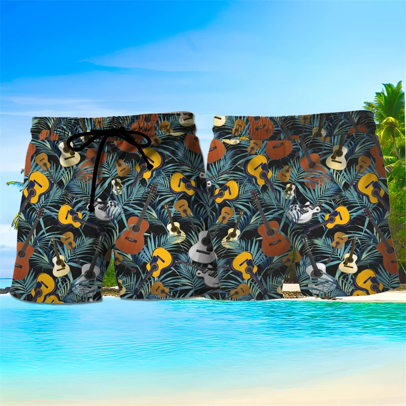 Pantalones cortos con estampado 3D de guitarra de instrumento Musical para hombre, ropa para cantante de música, pantalones cortos de playa con estampado de animales divertidos