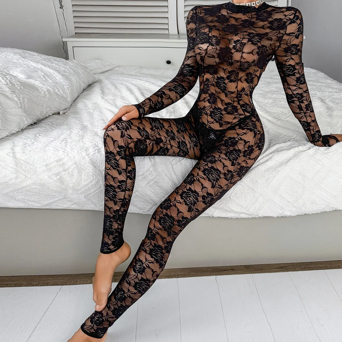 

Lace Jumpsuits Slim Shapewear Bodysuit Thongs Women Long Sleeve Shaper Sexy Lingerie Babydoll Underwear Exotic Costumes Overalls