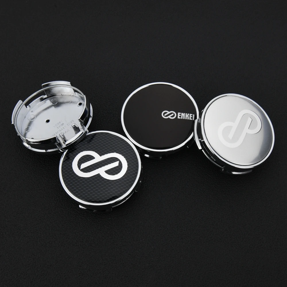 4PCS ENKEI Wheel Center Cap 62mm OD / 60mm Clip ENKEI Emblem Sticker Rim Caps Wheel Cover Hub Cap Black & Silver