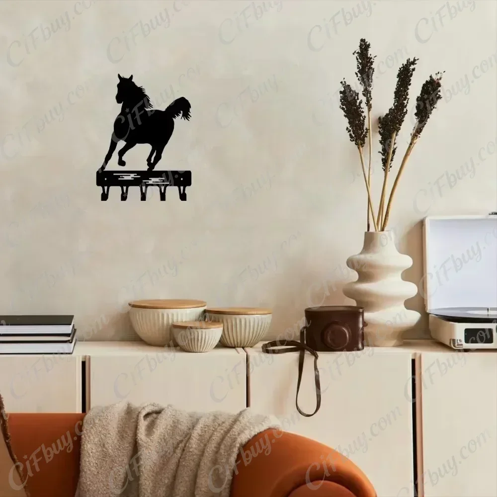 CIFBUY Black Iron Wall Mounted Key Holder Metal Hook Rack Organizer Functional Home Decor for Bedroom Kitchen Entrance Entryway