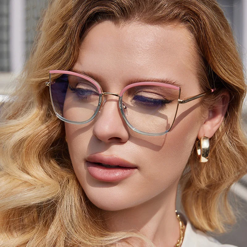 JNPCXI Retro Oversized Cat Eye Women Metal Glasses Frame Fashion Clear Anti-Blu-Ray Eyewear Men Optical Computer Square Frames