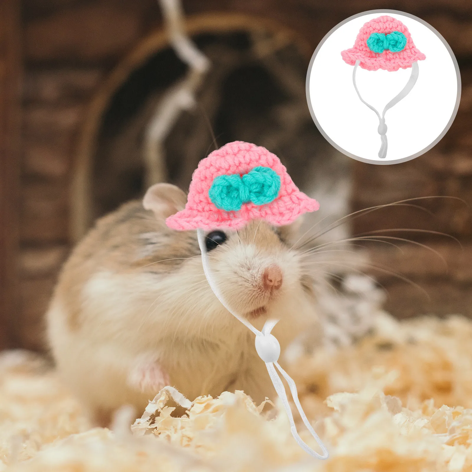 

Mini Hamster Hat Adjustable Strap Small Animal Knitted Cap for Halloween Birthday Party Pet Decor Mini Knitted Hat