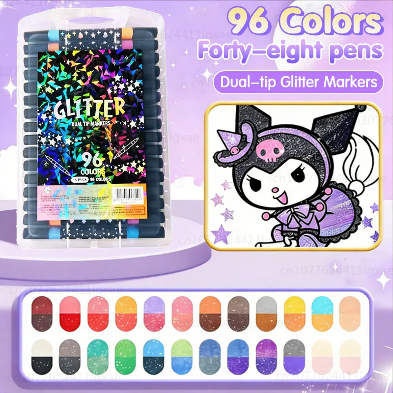 

12-48 Pcs Dual Tip Glitter Acrylic Markers 24/48/96 Colors Fine-tip Metallic Art Markers Paint Pens Set for Rock Painting Stone