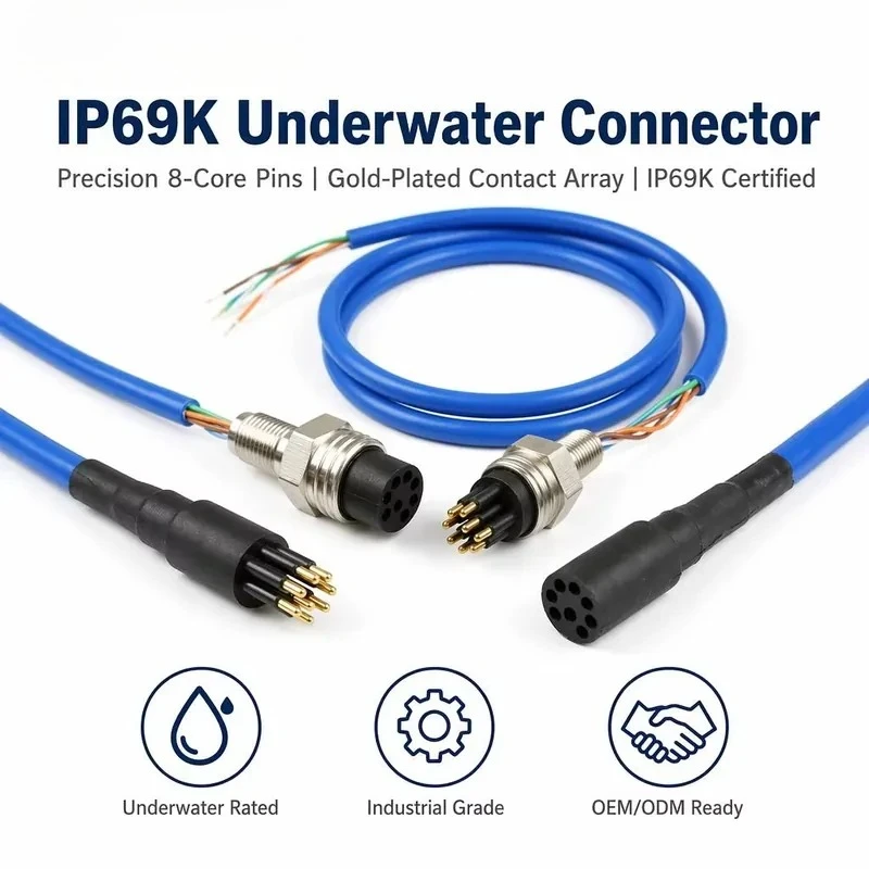 SubConn MCDIL8 Compatible GigE Cat5e Underwater Micro Circular 8 Pin Male Female Plug Socket Connector 316L SS IP69 for ROV