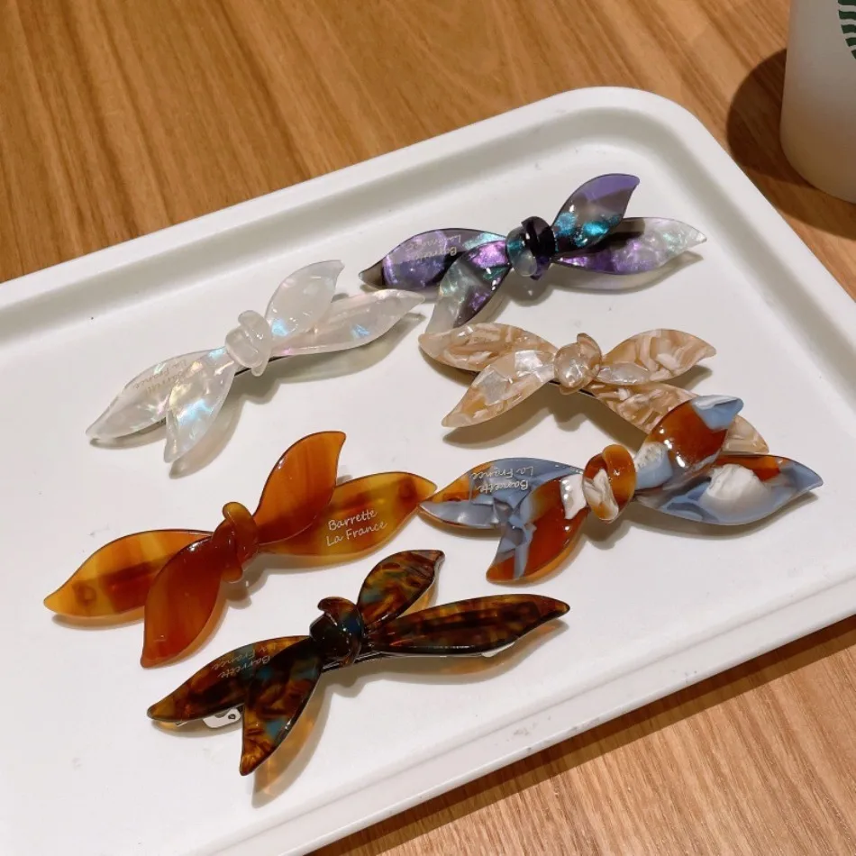 Korean Lady Acetic Acid Symphony Bow Hairpin Cute Girl Back Head Hair Duck Clip Acetate Bow Hair Clips Top Horizontal Clip ZX07