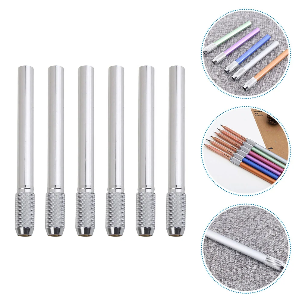 6 Pcs Pencils Charcoal Extender Students Portable Metal Extension Rod Stationery Office