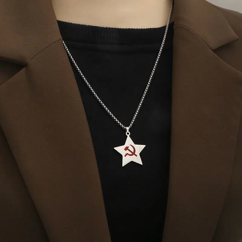 

Five-Pointed Star Necklace USSR Faith Soviet Jewelry Pendant Sickle Hammer Chain Clothing Charm Men Boy Gadgets Girl Women Gifts