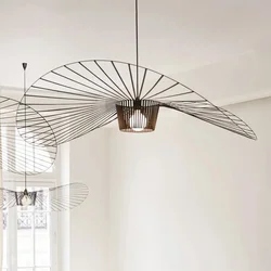 Vintage Hat Pendant Lamp Black Rattan Led Suspension Luminaire Kitchen Hanging Light Living Room Home Decor Ceiling Chandelier