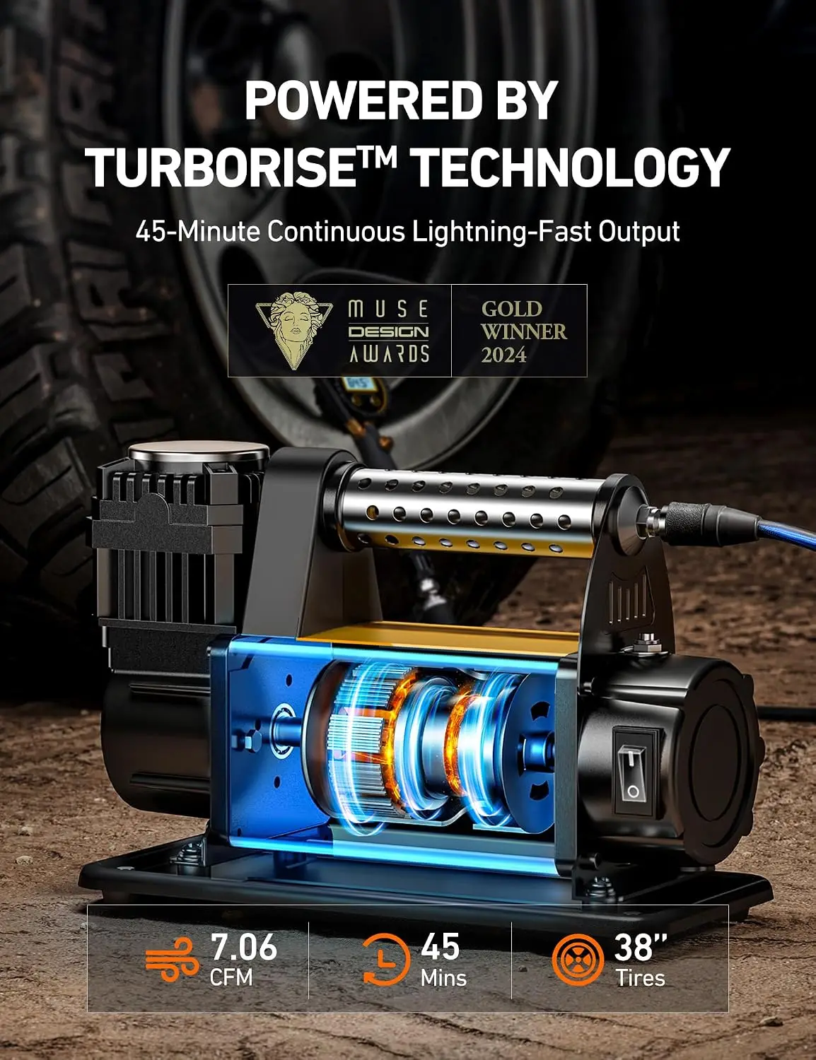 T6 Offroad Air Compressor, 12 V Portable Air Pump with 7.06 CFM, AirCtrl, ¼ NPT Quick Connector, Heavy-Duty Truck Tire