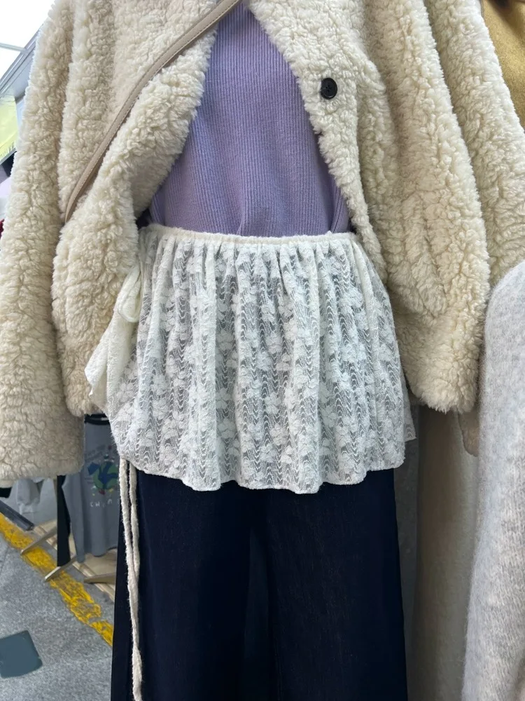 

Уникальная юбка с кружевной отделкой и вышивкой Me, корейская женская осенне-зимняя юбка трапециевидной формы длиной до пола, дизайн со средней талией