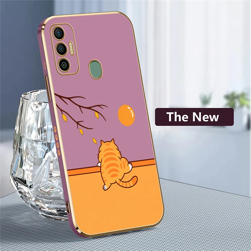 Cute Three Cats Pattern Phone Case For Tecno Spark 20 Pro 8C 7 Pro 7T 6 Go 1 5Air Lens Protect Plating Silicone Soft Covers Capa view 4