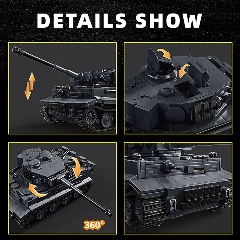 WW2 العسكرية 1/28 مقياس فرانز ستوديجر النمر دبابة ثقيلة اللبنات مجموعة الحرب العالم 2 النمر الدبابات نموذج لعب للأولاد هدايا