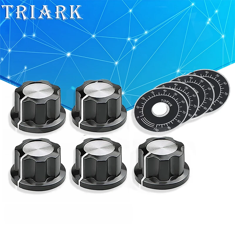 10PCS MF-A03 Dial Knob+0-100 Scale Plate (5+5) MF-A03 6.35mm Bakelite Knob With Scale Plate Scale Digital Potentiometer Knob kit