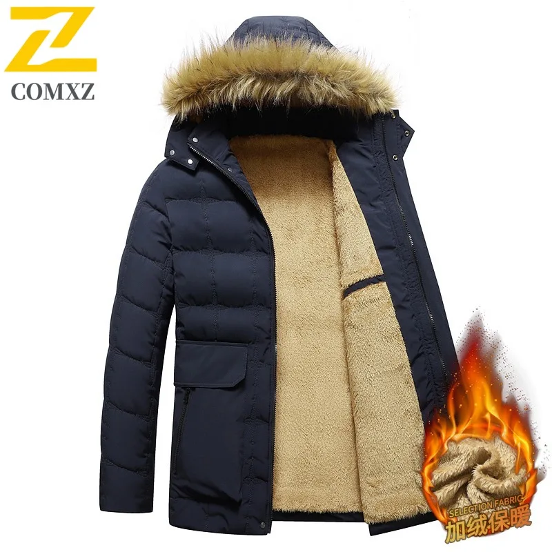 Men Detachable Hood Jacket Winter Thickened Cotton Padded Coat Waterproof Windproof Thermal Outerwear Cold Weather Streetwear