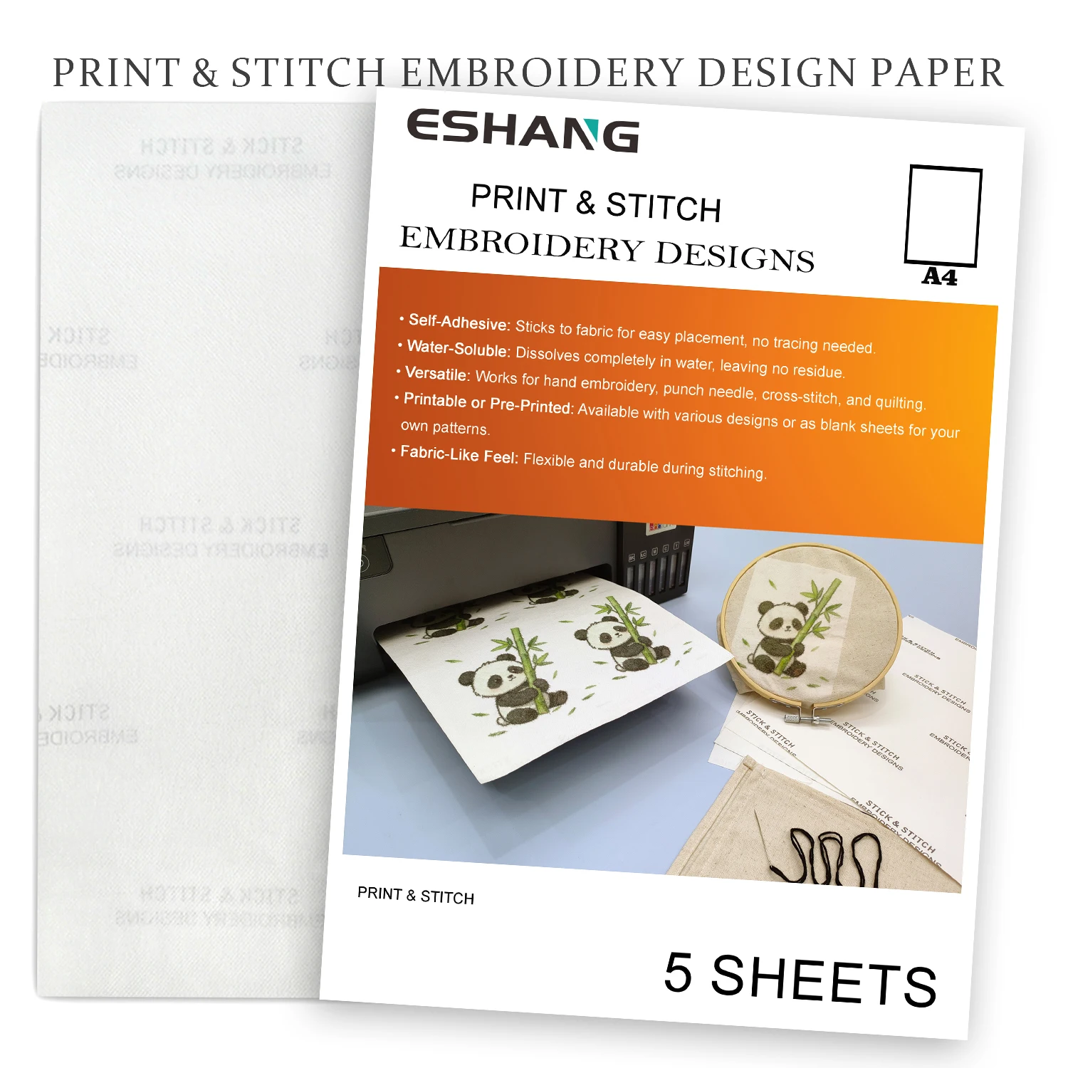 Nuevo ESHANG 5PCS 8.3"x11.7" Estabilizador de Bordado Adhesivo Soluble en Agua, Estabilizador de Papel Imprimible - Peso Medio - Apto para