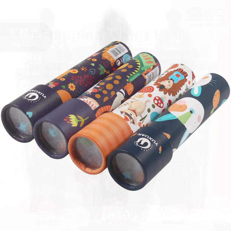 Caleidoscópio criativo de desenho animado de madeira para crianças – Brinquedo visual giratório colorido para jardim de infância e pais e filhos ao ar livre