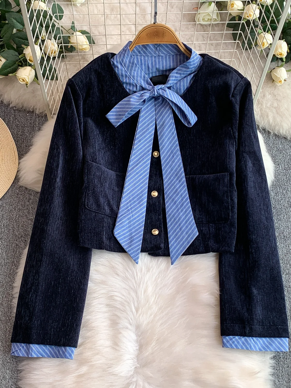 Ele عقدة معطف عالية الخصر ألف خط تنورة مجموعة مخطط الربط التخسيس المرأة Faion فرقة الخريف ارتداء