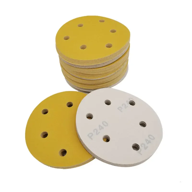원형 샌딩 디스크 후크 루프 샌딩 페이퍼, 버핑 시트, 사포 샌딩기 연마 패드, 6 홀, 125mm, 100 개