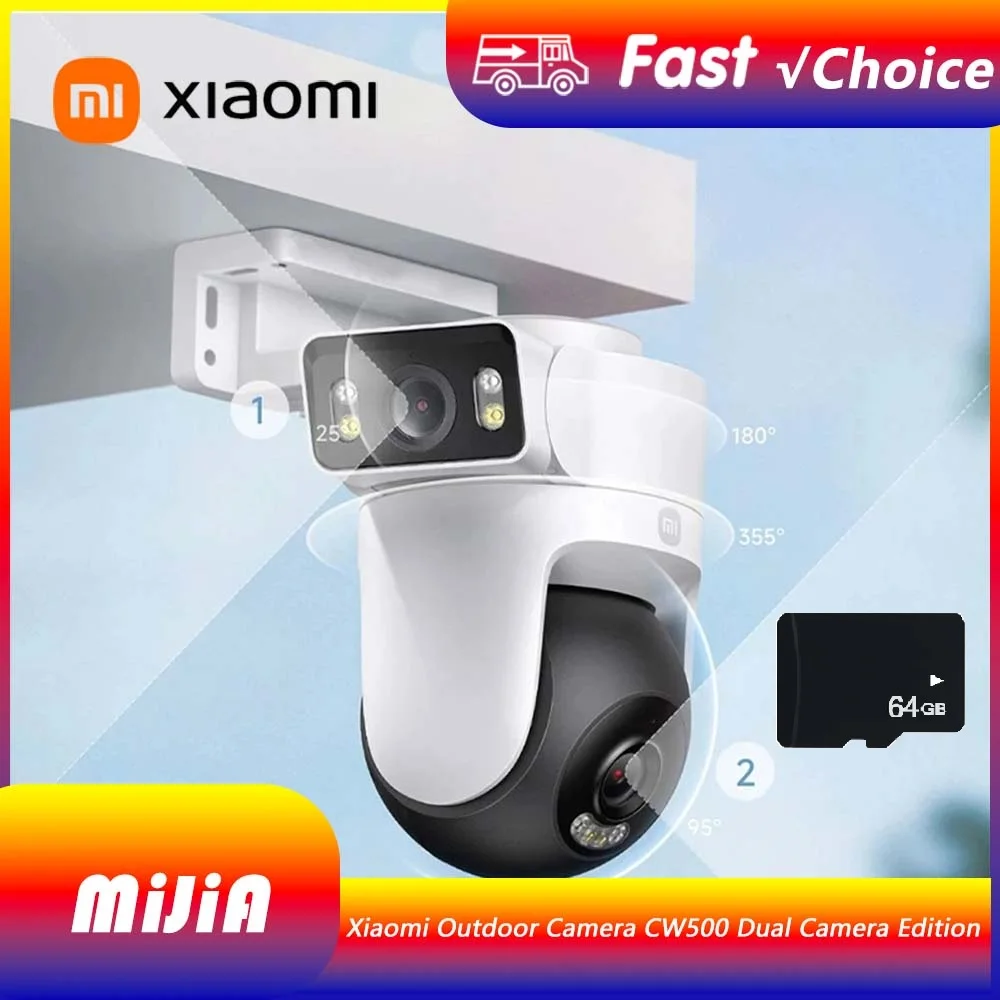 

NEW Xiaomi Mijia Outdoor CW500 Dual Camera Version IP66 AI Detection Full-Color Night Vision Smart Home 64g memory card