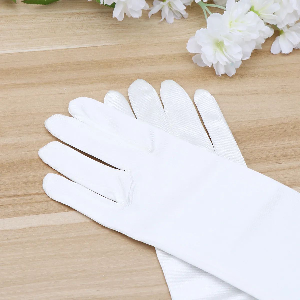 Satin Lace Bridal Gloves with Bow and Fishnet Design – Stretchy Wedding Gloves for Engagement, One Size