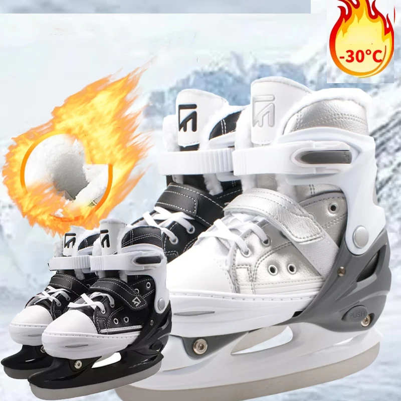 Chaussures de patinage sur glace réglables pour adultes et enfants, patinage de vitesse, patinage thermique, chaud, épais, patinage artistique, hiver