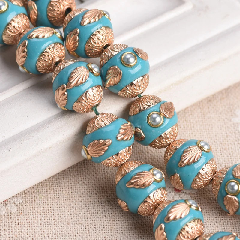 5pcs Handmade Nepalese Buddhist Tibetan Metal & Clay Loose Craft Beads for Necklace Jewelry Making DIY Findings