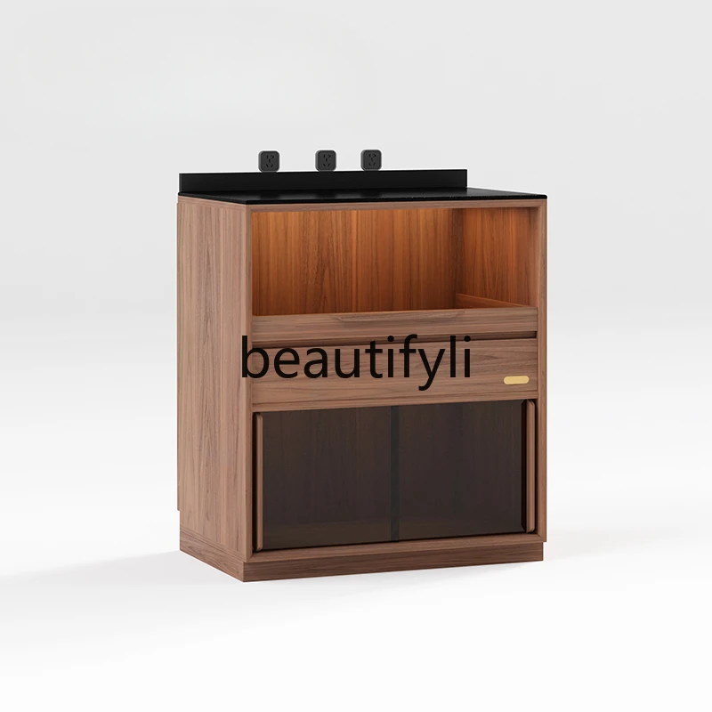 

Solid wood, storage cabinet black walnut, storage side cabinet restaurant